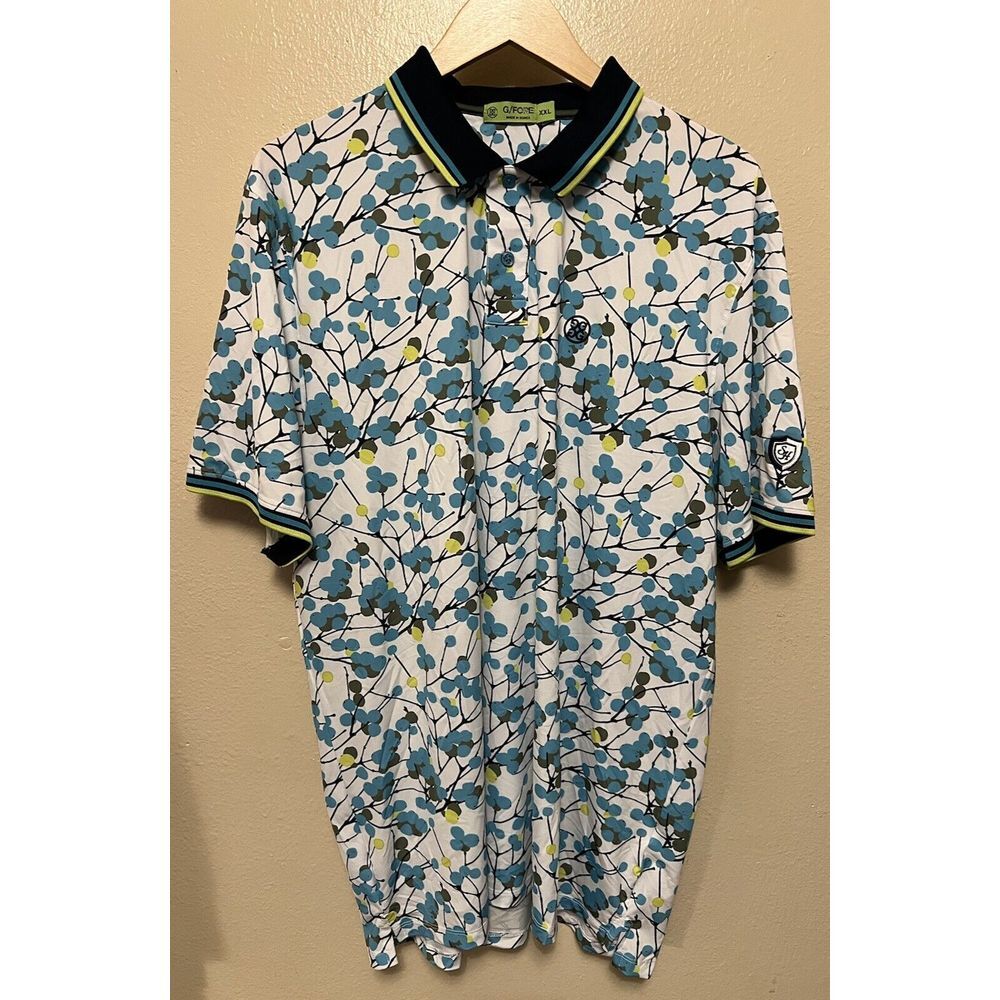G/Fore Polo Shirt Mens White Blue Floral Golf Performance Active G/FORE XXL‎ 2XL